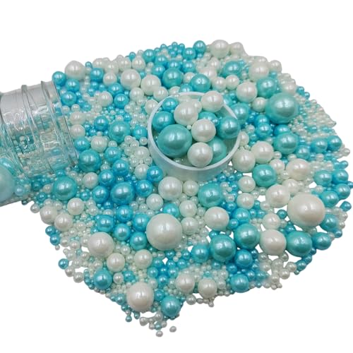 Edible White Blue Sugar Pearls Candy Sprinkles 120G (White Blue)