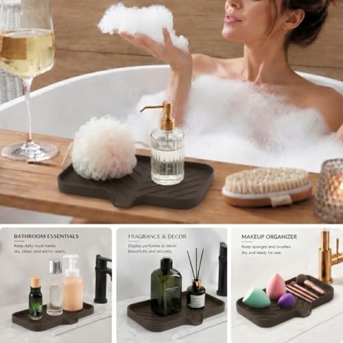 Silicone Soap Dish with Drain Spout (Coffee / M(9.6"×5.3"))
