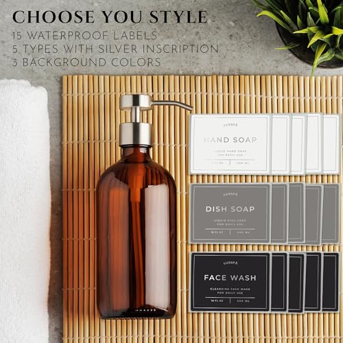 Glass Soap Dispenser Set of 2 (Amber/Silver)