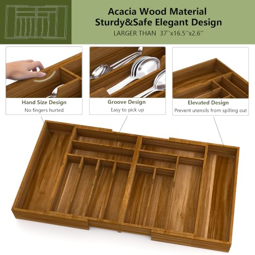 Extra Large Silverware Drawer Organizer (Acacia Brown / XXXXL(22-37''W x 16.5''D))