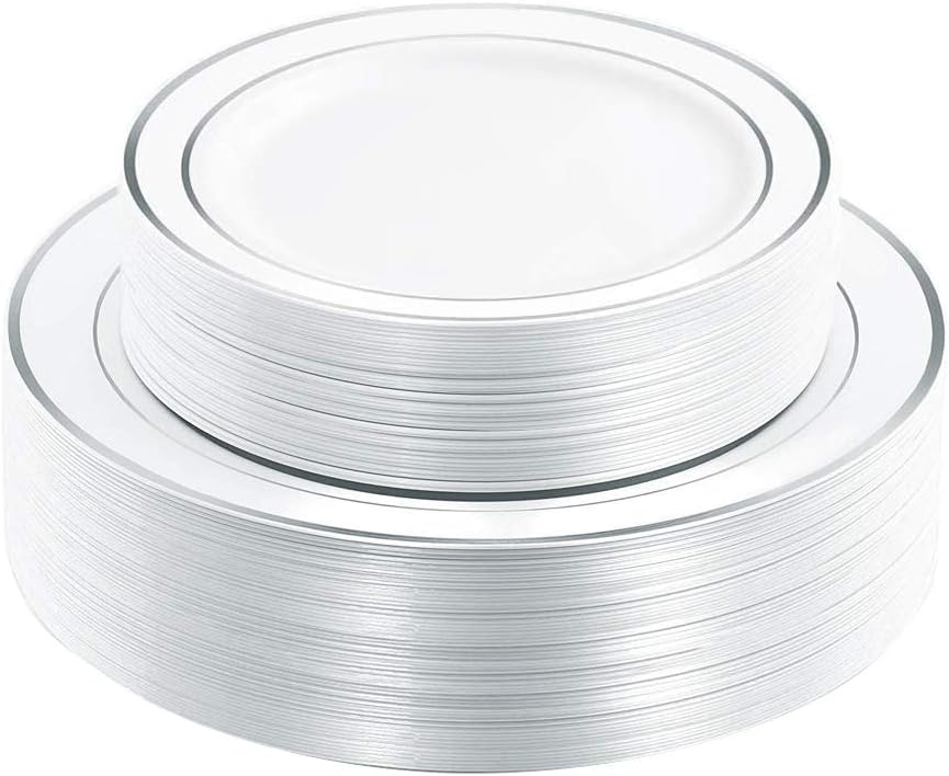 60 Pcs Silver Plastic Plates (60 Pieces / Silver)