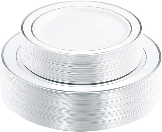 60 Pcs Silver Plastic Plates (60 Pieces / Silver)