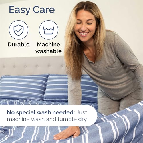 Cal King Size 4 Piece Sheet Set (42 - Blue Stripes 3 / California King)