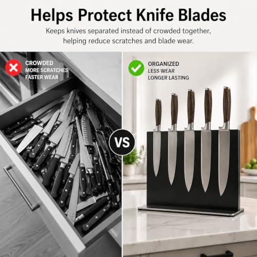 Black Magnetic Knife Block Without Knives (11.6x8.2 inch Black)