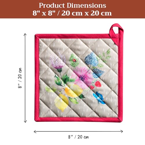Pot Holders 100% Cotton Potholders (105 - Jardin D'ete - Fog / 8" x 8" (Pot Holder Pack of 2))