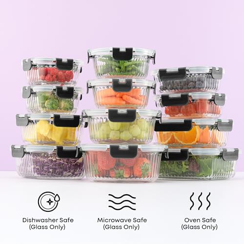 24pc Borosilicate Glass Storage Containers with Lids (Black)