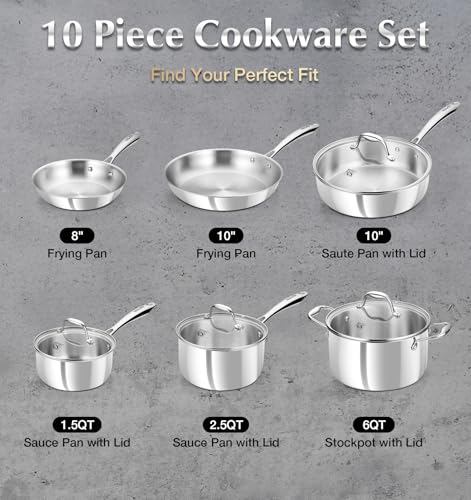 Tri Ply Stainless Steel Cookware Set 10 Piece (18 Pcs)