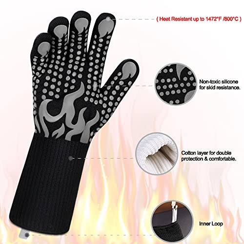 BBQ Gloves 1472F Heat Resistant Silicone Non (long / Gray)