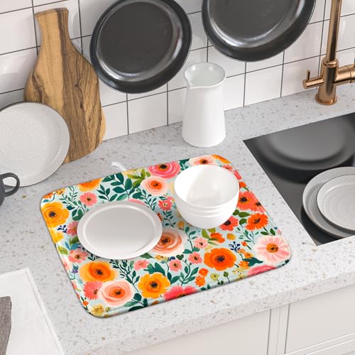 Spiral Flower Dish Drying Pad (Spring Flowers / 18" x 16")