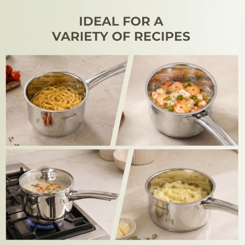 3 Piece Stainless Steel Saucepan Set with Lids 1.5QT & 2QT & 3QT