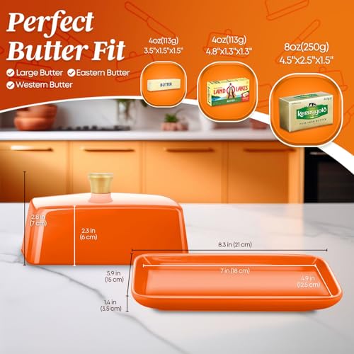 Extra Large Ceramic Butter Dish with Lid (Orange / Extra Large)