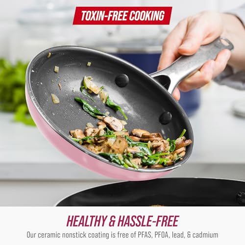 12" Nonstick Frying Pan with Lid (12" Frying Pan Skillet with Lid / Pink)