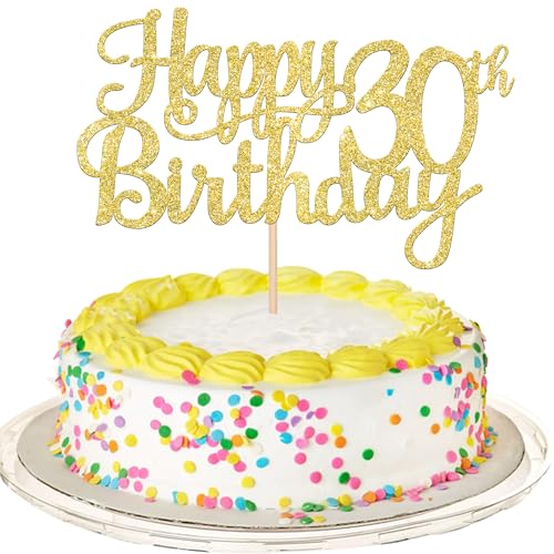 1 PCS Happy 30th Birthday Cake Topper Gold Glitter Cheers to 30 Years Birthday Cake Pick 30 Fabulous Cake Decoration for Happy 30th Birthday Anniversary Party Decorations Supplies (Gold / 30th)
