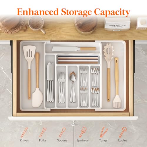 Expandable Silverware Drawer Organizer (White / XL (13-22.4"W × 15"D ))