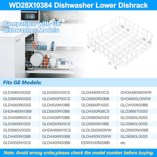 Upgraded WD28X10384 WD28X10309 Dishwasher Lower Rack Compatible with GE Dishwasher Rack Replacement Parts (22.2in x 21.3in x 7.3in WD28X10384 GE Rack)