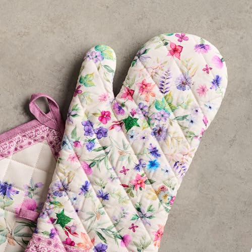 100% Cotton Oven Mitt & Pot Holder Set (038 - Chardon / 7.5" x 13" & 8" x 8" (Oven Mitt & Pot Holder))