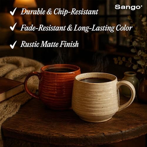 17.5 oz Stoneware Coffee Mugs Set of 4 (Rustic Mix / Mug Set)