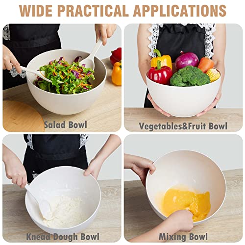 11.3" Extra Large Salad Serving Bowl Set with Wooden Lid&Utensils (11.3 inch / Matte White)