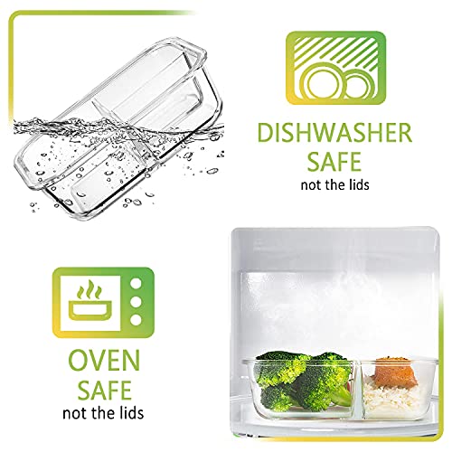 5 Pack,36 oz, 3 Compartments Glass Meal Prep Containers with Lids (White)