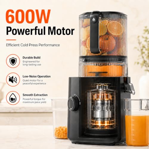 Aobosi 3-in-1 Juicer Machines, 6.5" Oversized Wide Feed Chute for Whole Fruits & Vegetables, 600 Max Cold Press Juicer with Pre-Cutter System, Triple Filtration, 99% Juice Yield (Black)