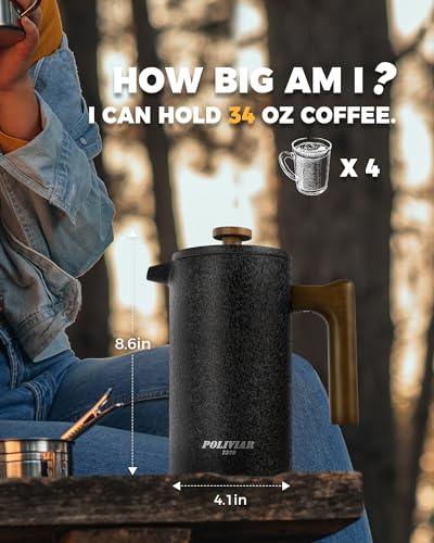 POLIVIAR French Press Coffee Maker (Crack Black)