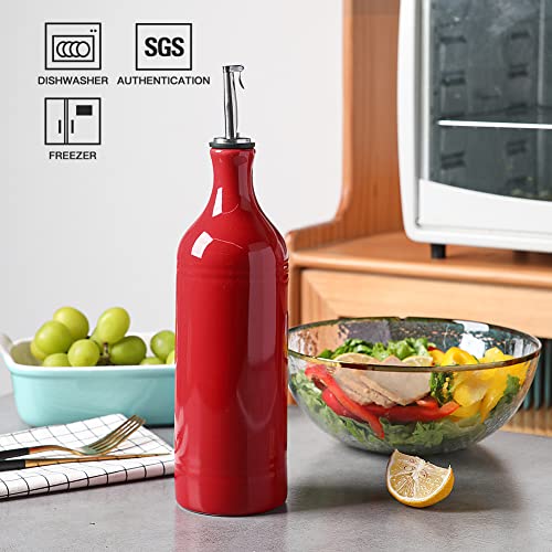 Sweejar Large Ceramic Olive Oil Dispenser Bottle (24 oz, Set of 1 / Red)