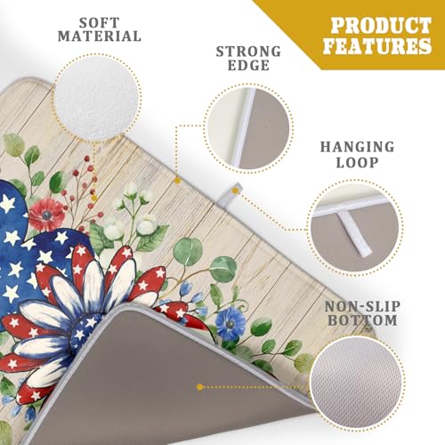 Independence Day Dish Drying Mat 18x24 inch Patriotic Love Heart Fast Dry Microfiber Dishes Drainer Rack Pad Kitchen Counter Accessories (Patriotic Floral Heart / 18" x 18")