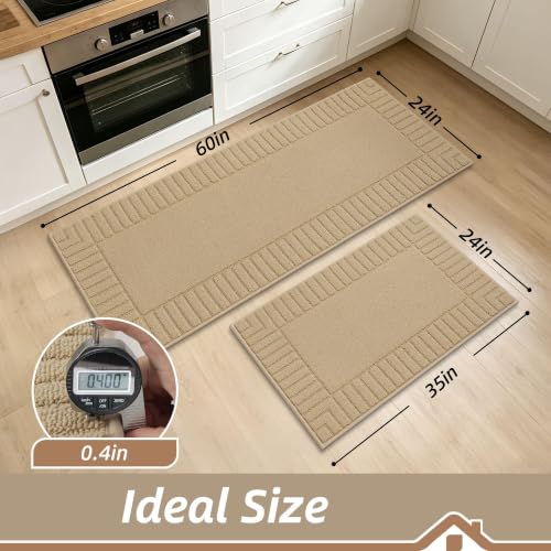Kitchen Rugs Non Slip Washable 2PCS (Beige / 24"x35"+24"x60" (Rectangular))