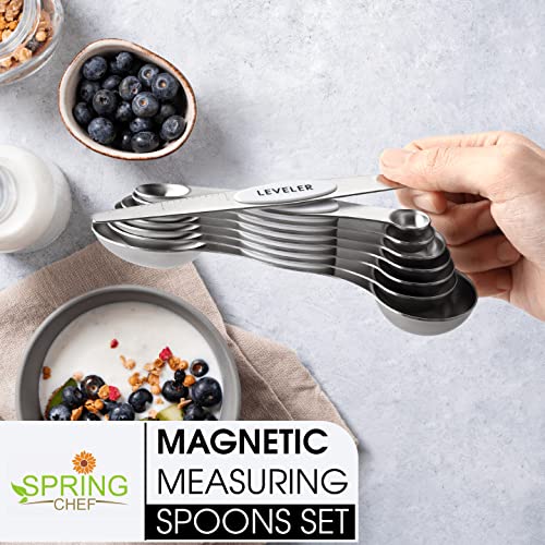 Stainless Steel 8 Magnetic Measuring Spoons for Kitchen (White / 1-Pack)