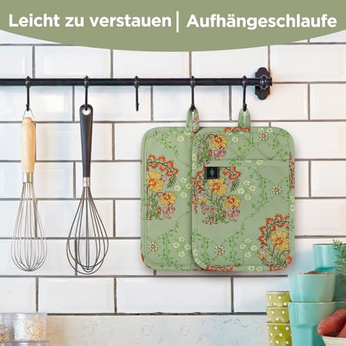 Pot Holders for Kitchen Heat Resistant Hot Pads for Countertops Oven Pot Holders Cotton Potholders for Kitchen Cooking Baking (Sweet Flowers-rectangular)