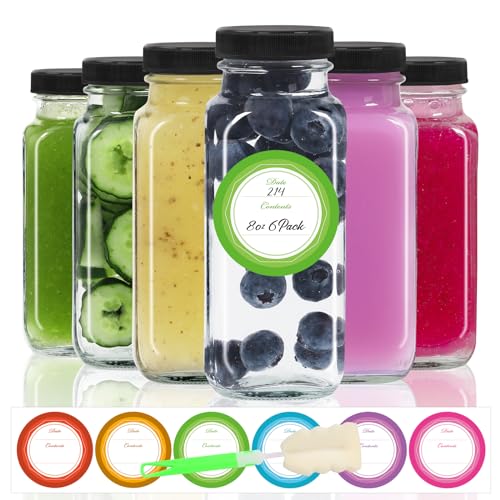 8oz 6 Pack Glass Juice Bottles with Leak (8oz-6pcs)