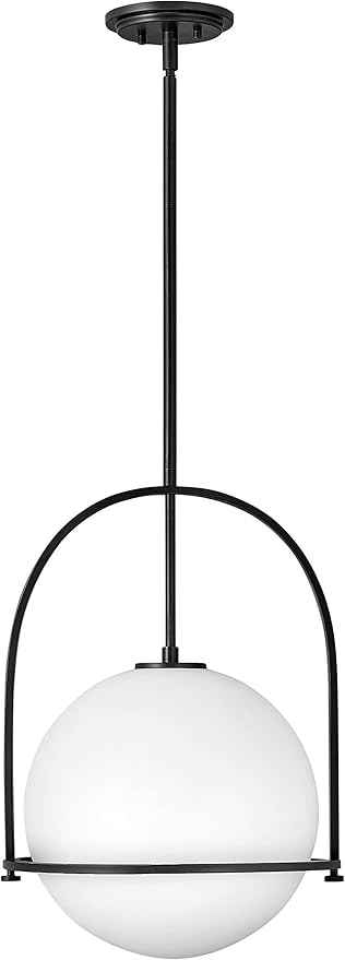 Hinkley Somerset Large Hanging Pendant Light, Etched Opal Glass Globe, for Even or Sloped Ceilings, Customize Installation Height, Black