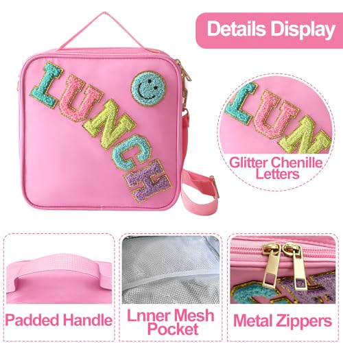 Insulated Lunch Bag With Adjustable Shoulder Strap (Pink)