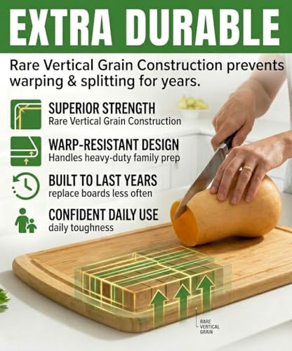 INDESTRUCTIBLE Bamboo Cutting Board (Two-Tone / 18"L x 12.5"W)
