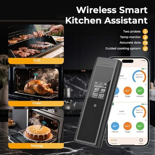 Bluetooth Meat Thermometer with 2 Color Probes for 820 ft Range (2 Probe)