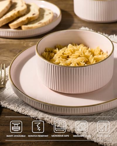Stoneware Dinnerware Sets for 8 (Light Pink / Service for 8)