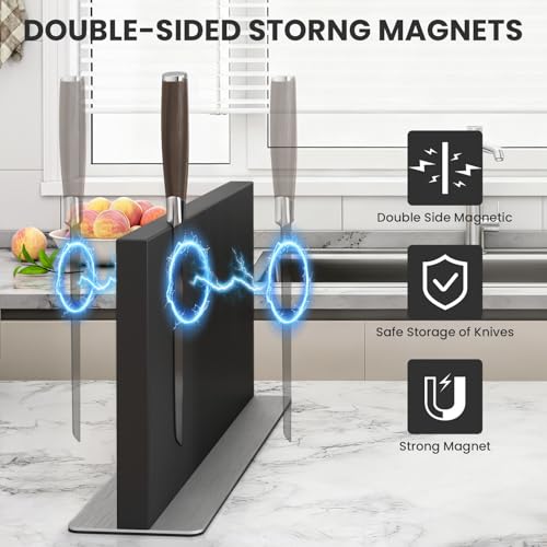 Black Steel Large Magnetic Knife Block (16x8.5 inch Black)