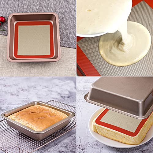 Silicone Baking Mats for 8 inch Square Cake Pan (Bright Orange / 8"L x 8"W)
