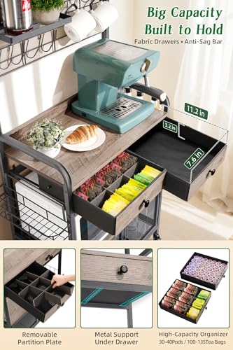 Coffee Bar Cabinet with Storage (Black & Gray Oak)