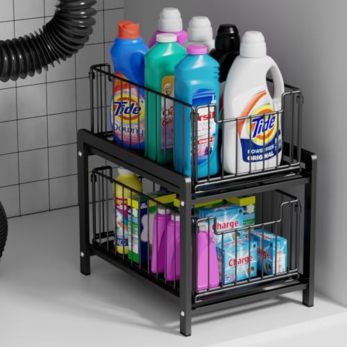 2 Tier Pull Out Cabinet Organizer (Black)