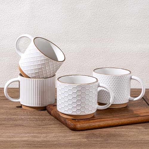 15 OZ Stackable Coffee Mugs Set of 4 (Off-White / 15 Ounces)