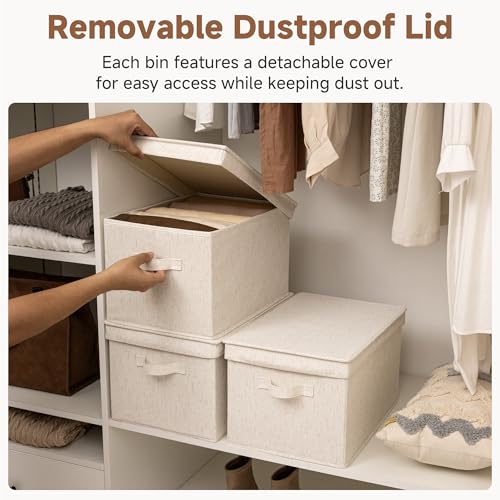 Fabric Storage Bins with Lids (Rustic Linen / Jumbo)