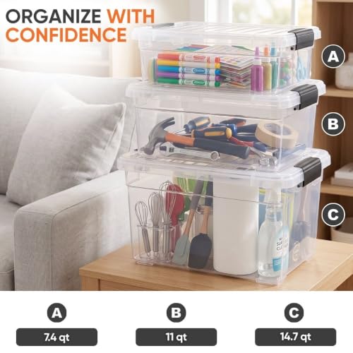 11 Quart Clear Plastic Storage Boxes with Lids (11 Quart)