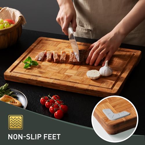 Bamboo Cutting Board 17'' Wood Cutting Boards for Kitchen Wooden Non Toxic (17*12 in)