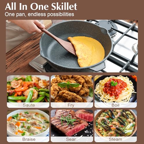 Nonstick Deep Frying Pan Skillet (Gray / 11-inch/4.5QT)
