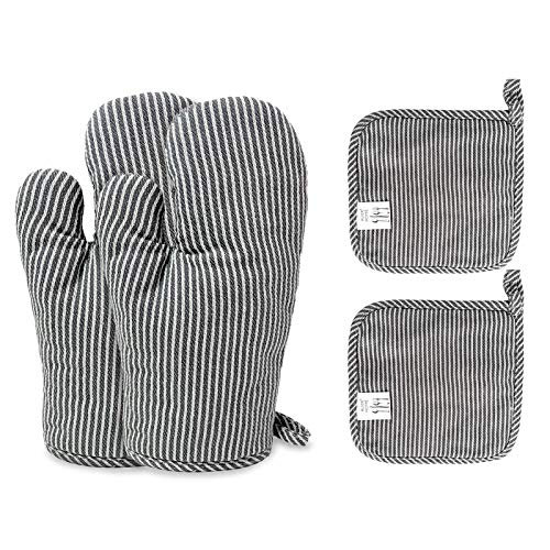 4Pcs Oven Mitts and Pot Holders (Gray)