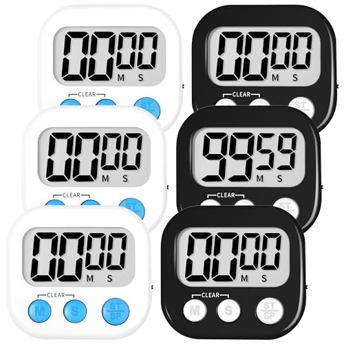 Digital Kitchen Timers for Cooking Kids Black White 6 Pack (Black & White)