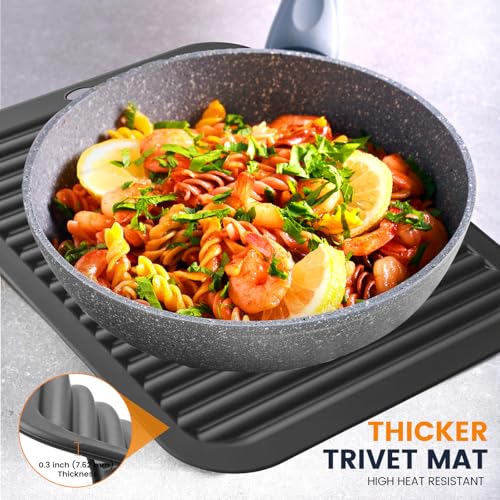 Silicone Trivet Mats 2 Heat Resistant Pot Holders Multipurpose Non (Jet Black)