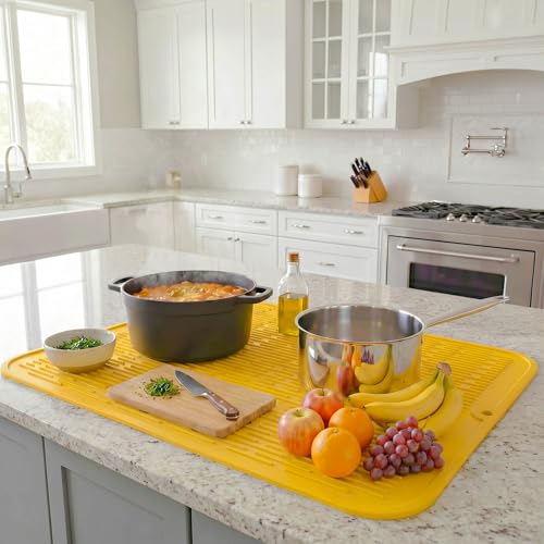 Silicone Dish Drying Mat for Multiple Usage (Yellow / 24"L x 18"W)