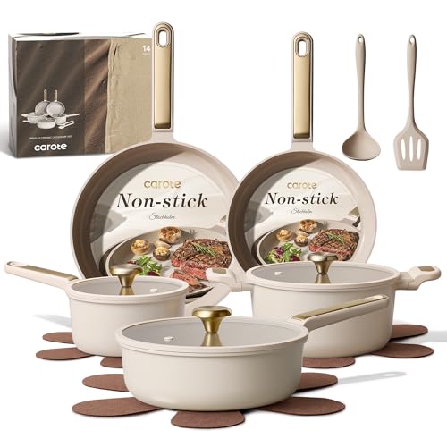 Ceramic Cookware Set Nonstick (Light Taupe / 14 Piece)
